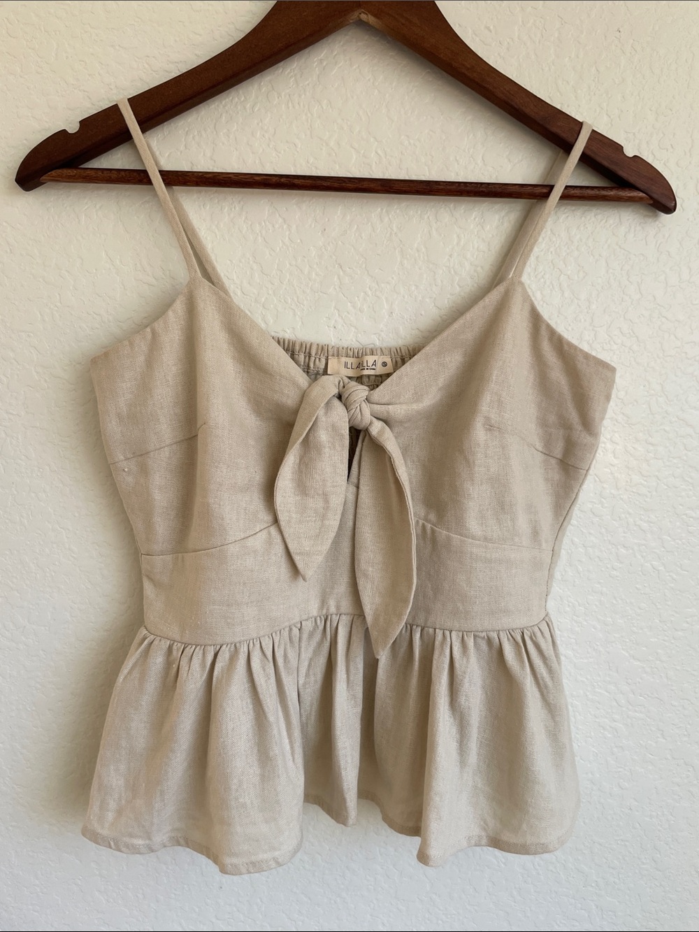 ILLA ILLA Beige Linen Tie-Front Peplum Cami • Small